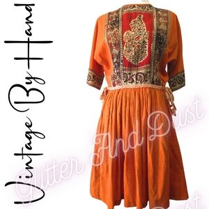 1970s Vintage Afghan Reine Baumwolle Tapestry Dress